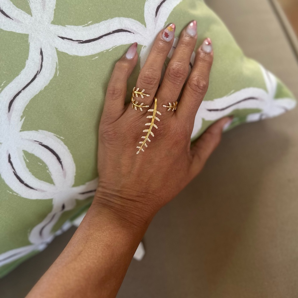 Two-Finger Ring Cascading Leaf With Diamondettes.… - image 3